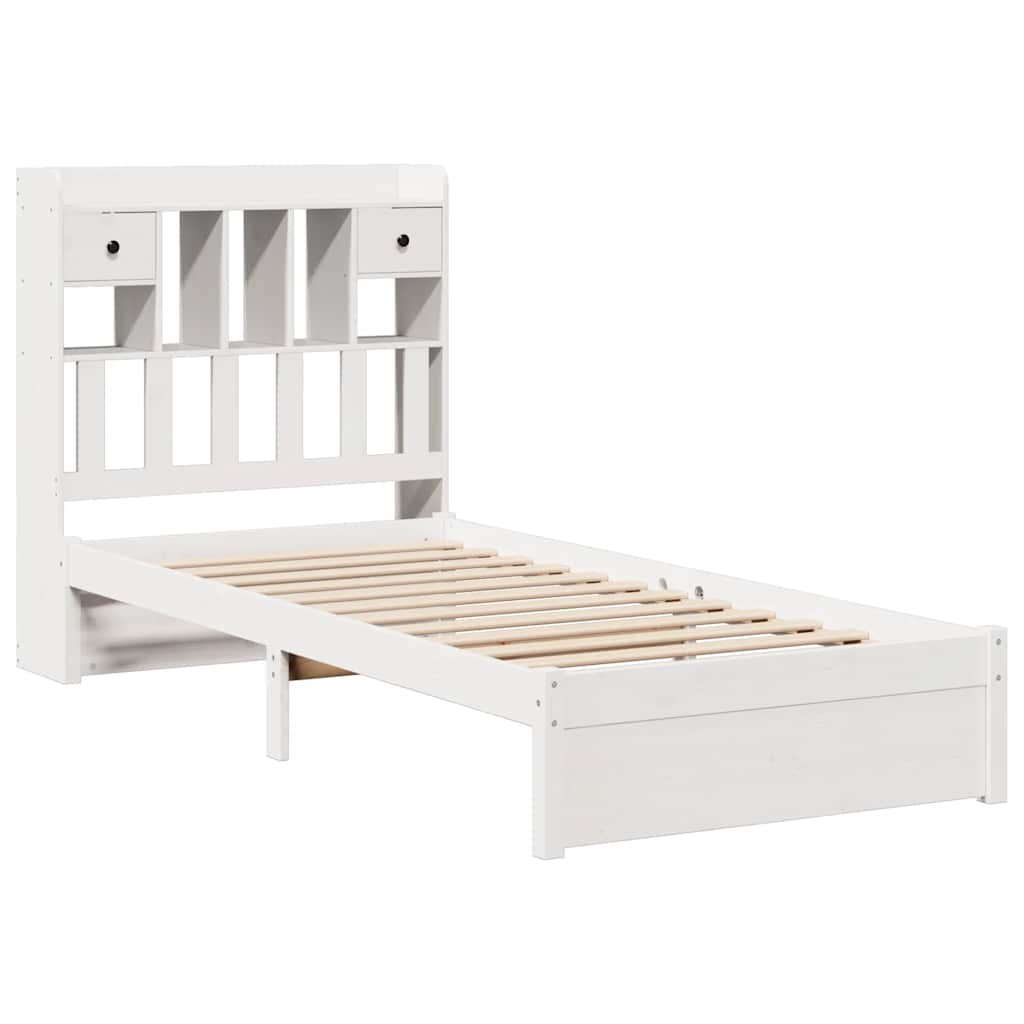 seng med reol uden madras 75x190 cm massivt fyrretræ hvid