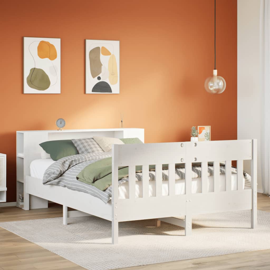 seng med reol uden madras 140x200 cm massivt fyrretræ hvid