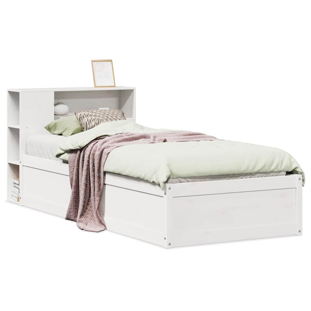 sengeramme uden madras 75x190 cm massivt fyrretræ hvid