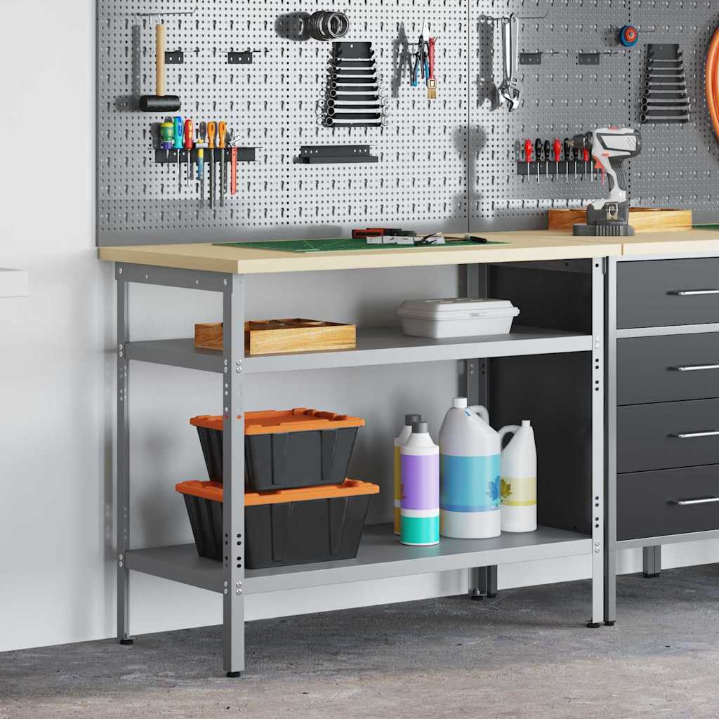 Arbejdsbord med hylder - grå 100 × 55 × 85 cm i pulverlakeret stål