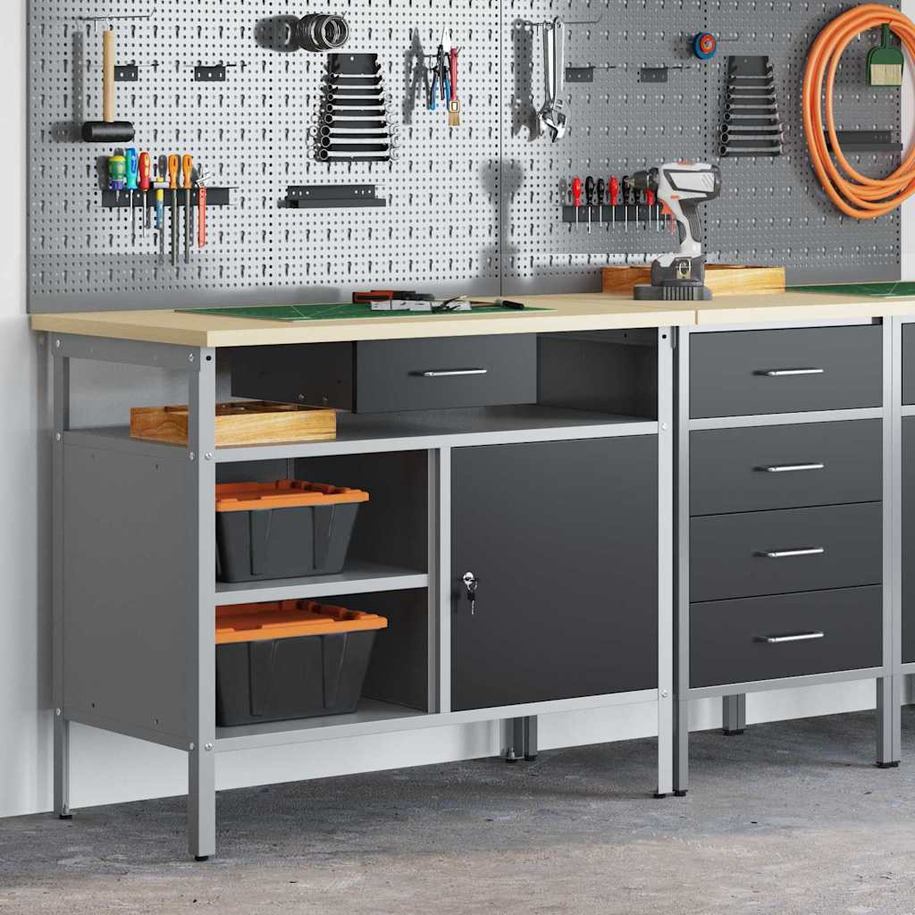 Arbejdsbænk i sort og grå - 100 × 55 × 85 cm, konstrueret træ og stål