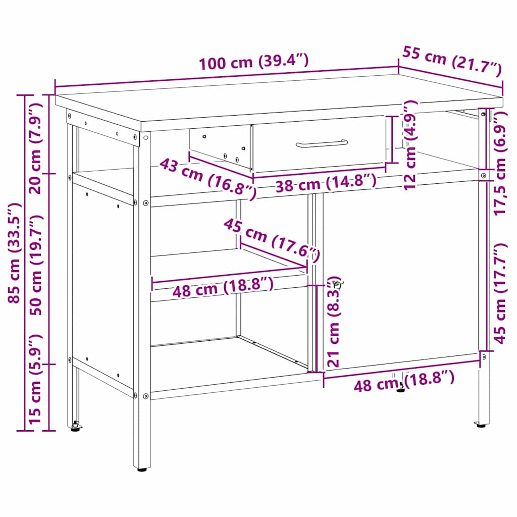 Arbejdsbænk Sort og grå 100 x 55 x 85 cm Ingeniørtræ og stål