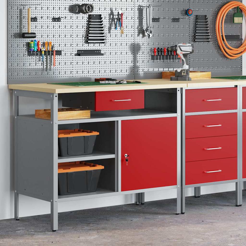 Arbejdsbænk i stål og ingeniørtræ - rød/grå 100 × 55 × 85 cm