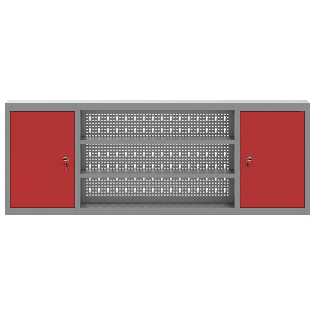 Værktøjsskab Rød og Grå 150 x 20 x 55 cm Ingeniørtræ og stål