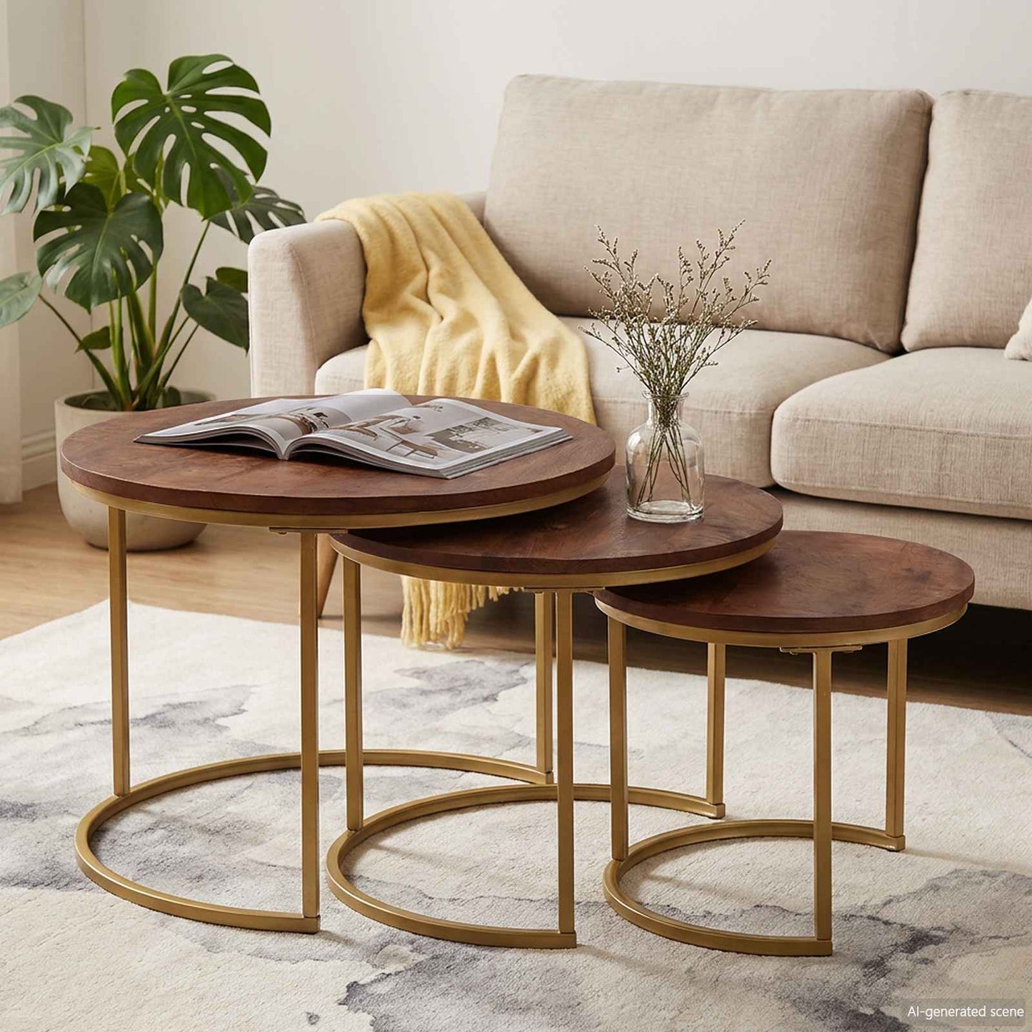 Nesting Kaffeborde 3 pcs Mørk Brun Massivt mangotræ og stål