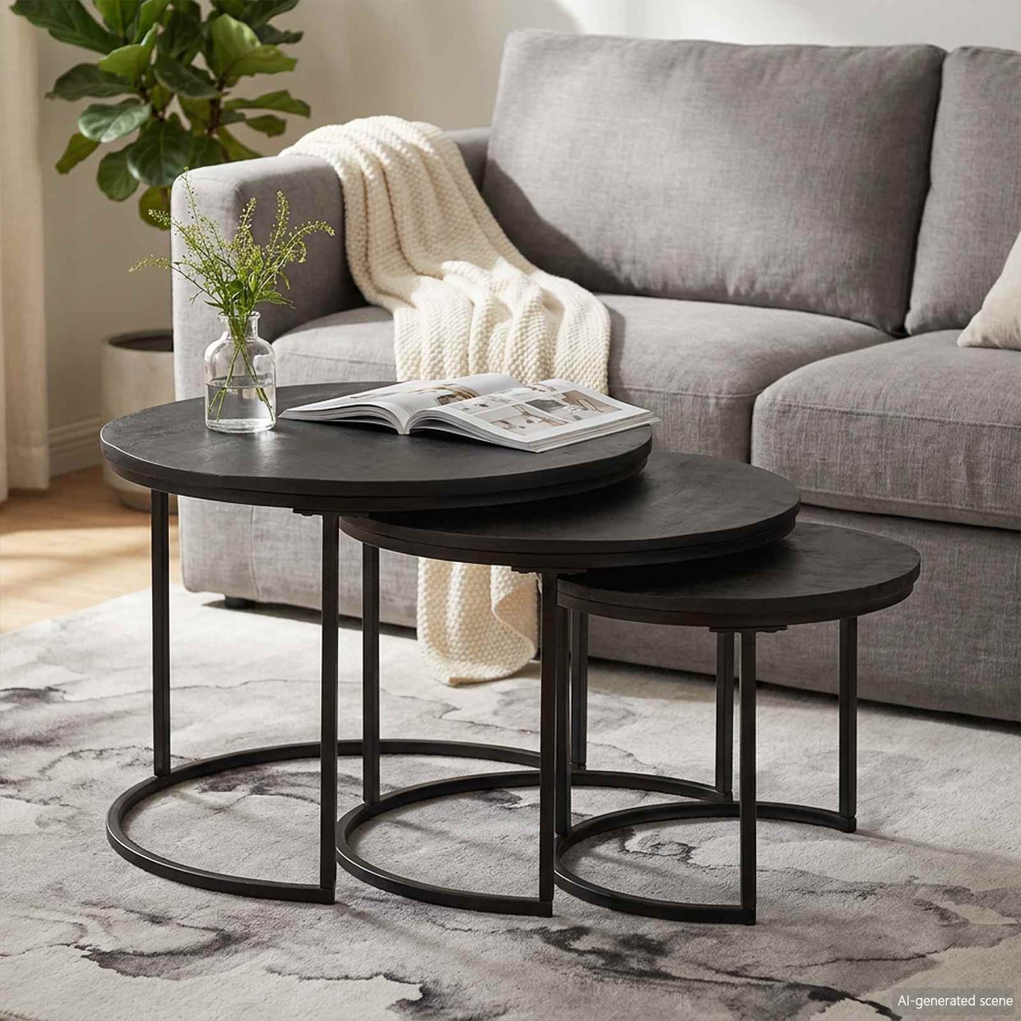 Nesting Kaffeborde 3 pcs Sort Massivt mangotræ og stål