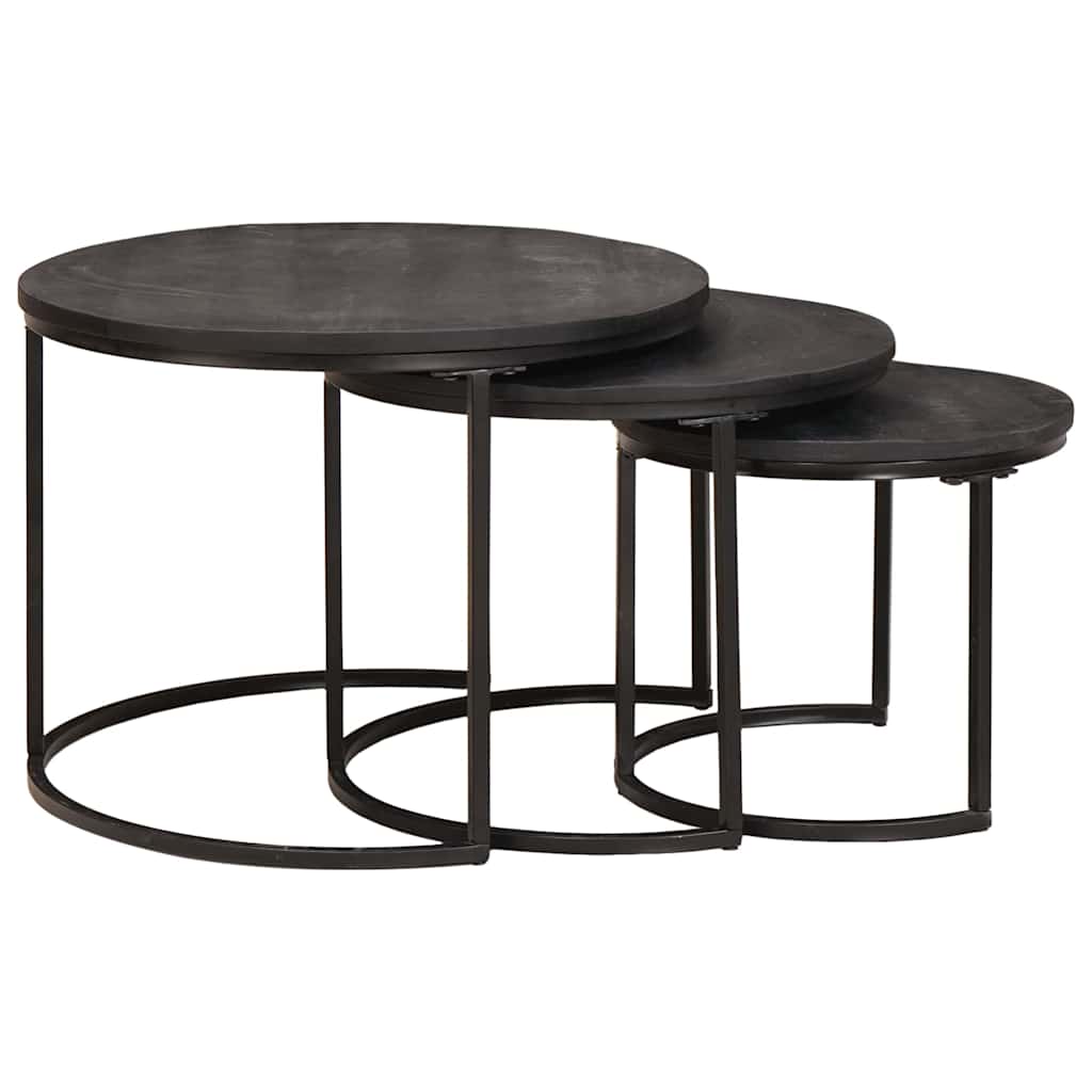 Nesting Kaffeborde 3 pcs Sort Massivt mangotræ og stål