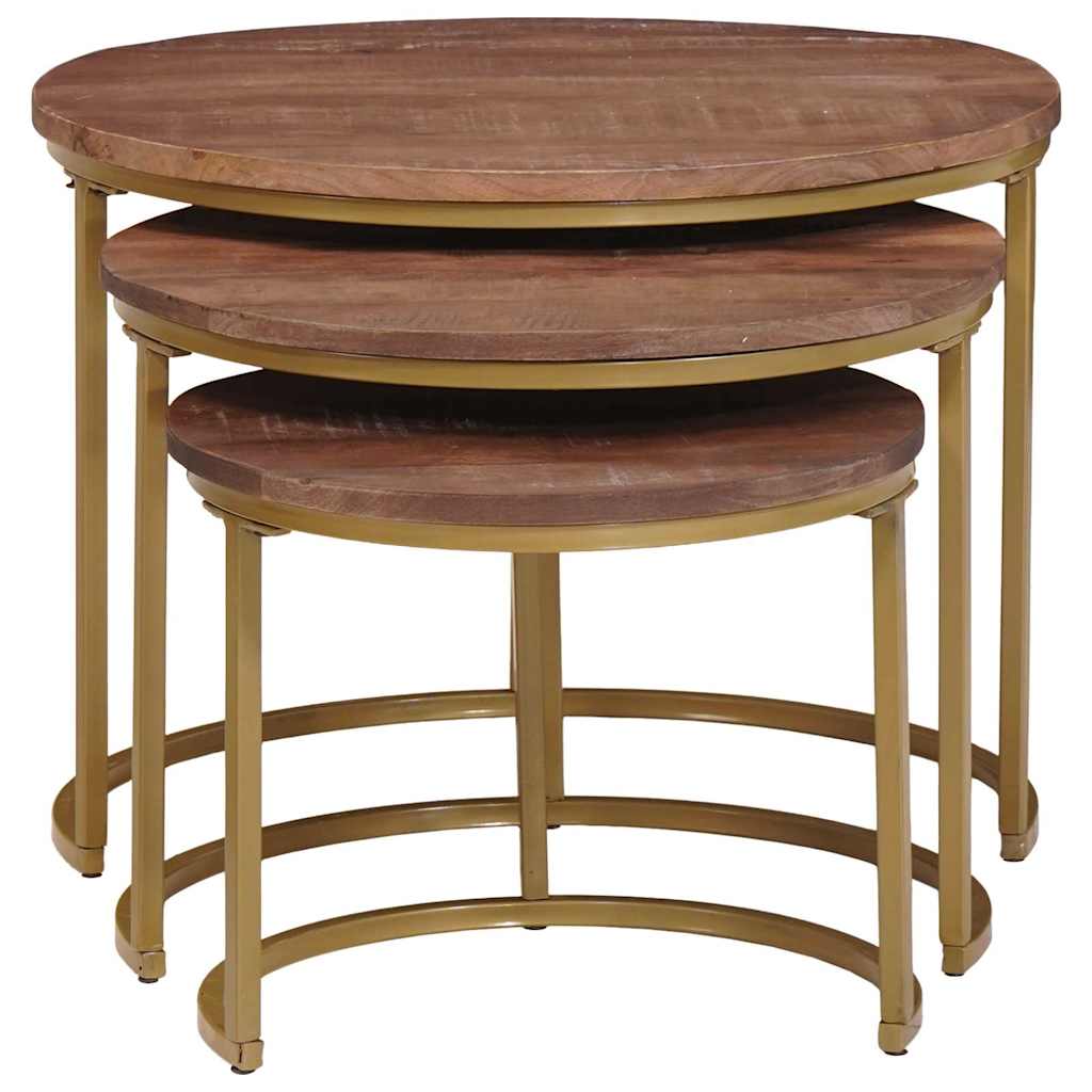 Nesting Kaffeborde 3 pcs Mørk Brun Massivt mangotræ og stål