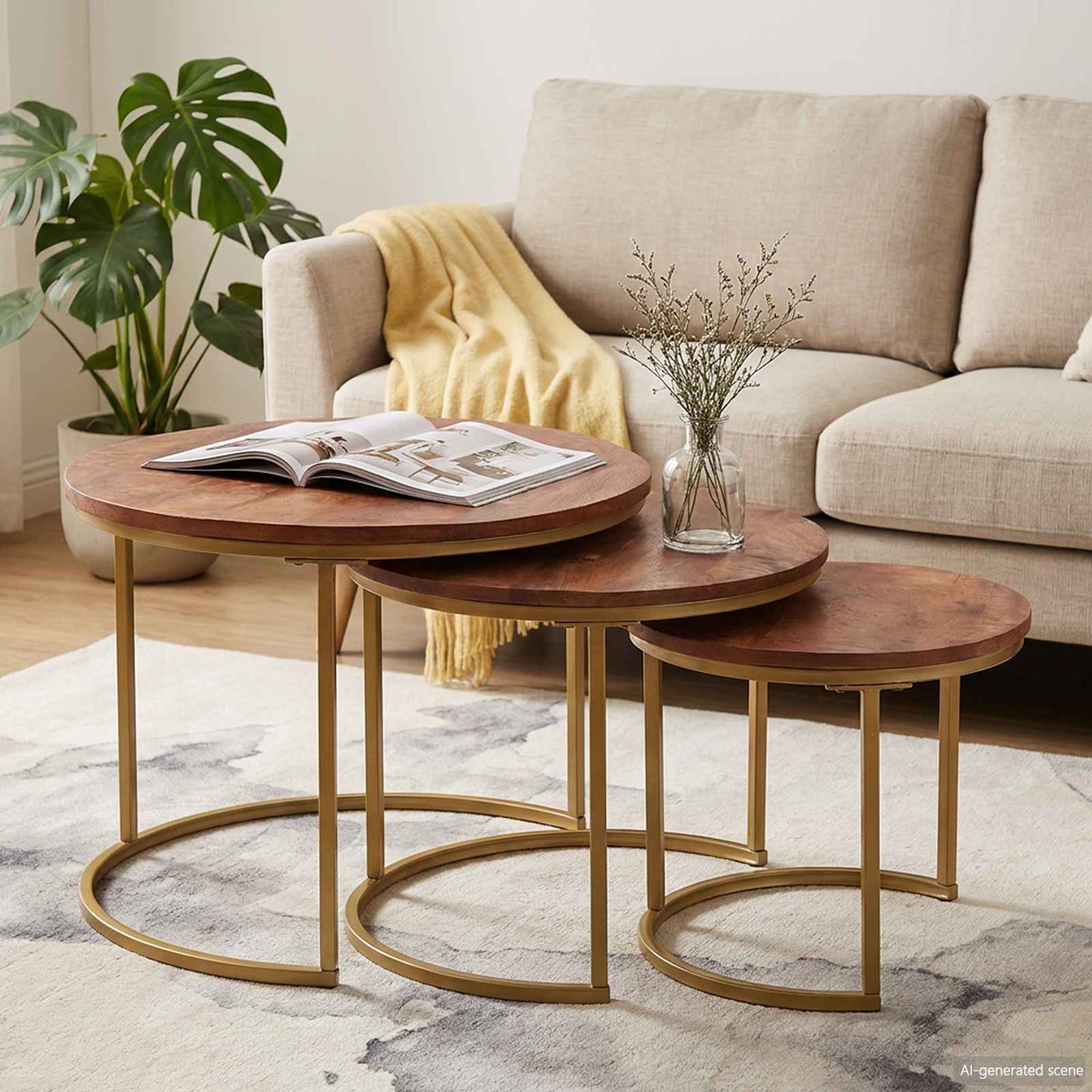 Nesting Kaffeborde 3 pcs Honningbrun Massivt mangotræ og stål