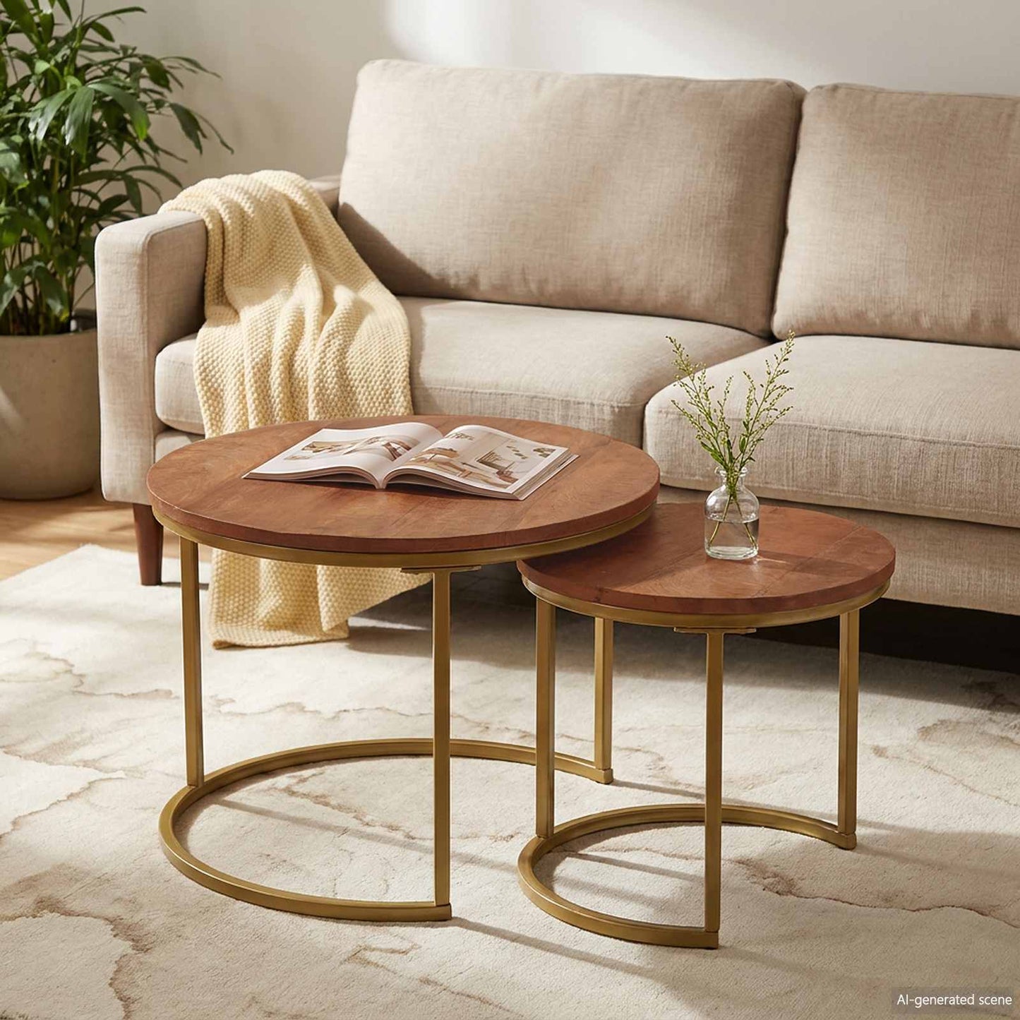Nesting Kaffeborde 2 pcs Honningbrun Massivt mangotræ og stål