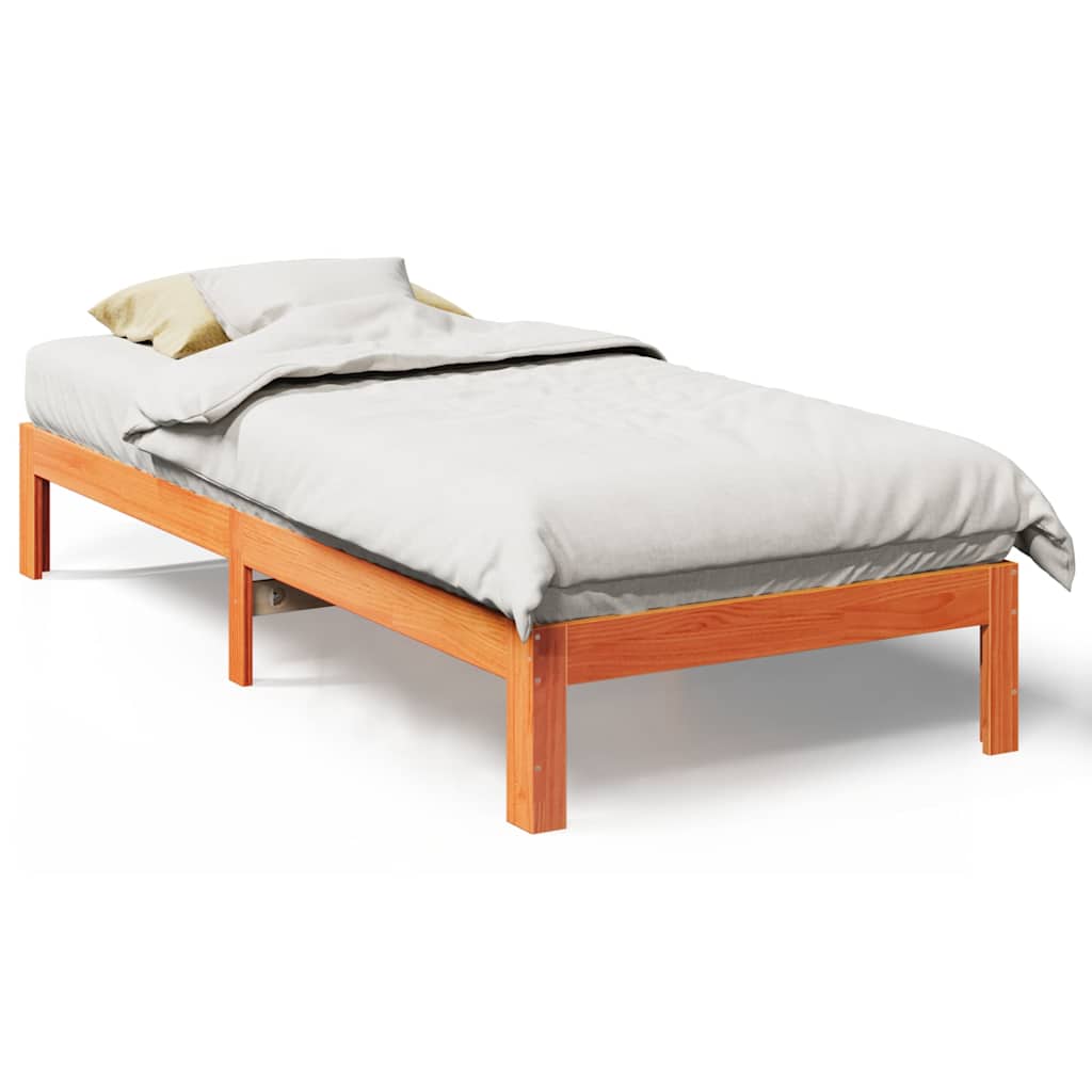 sengeramme uden madras 90x200 cm massivt fyrretræ gyldenbrun