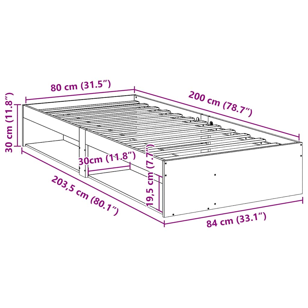 daybed uden madras 80x200 cm massivt fyrretræ