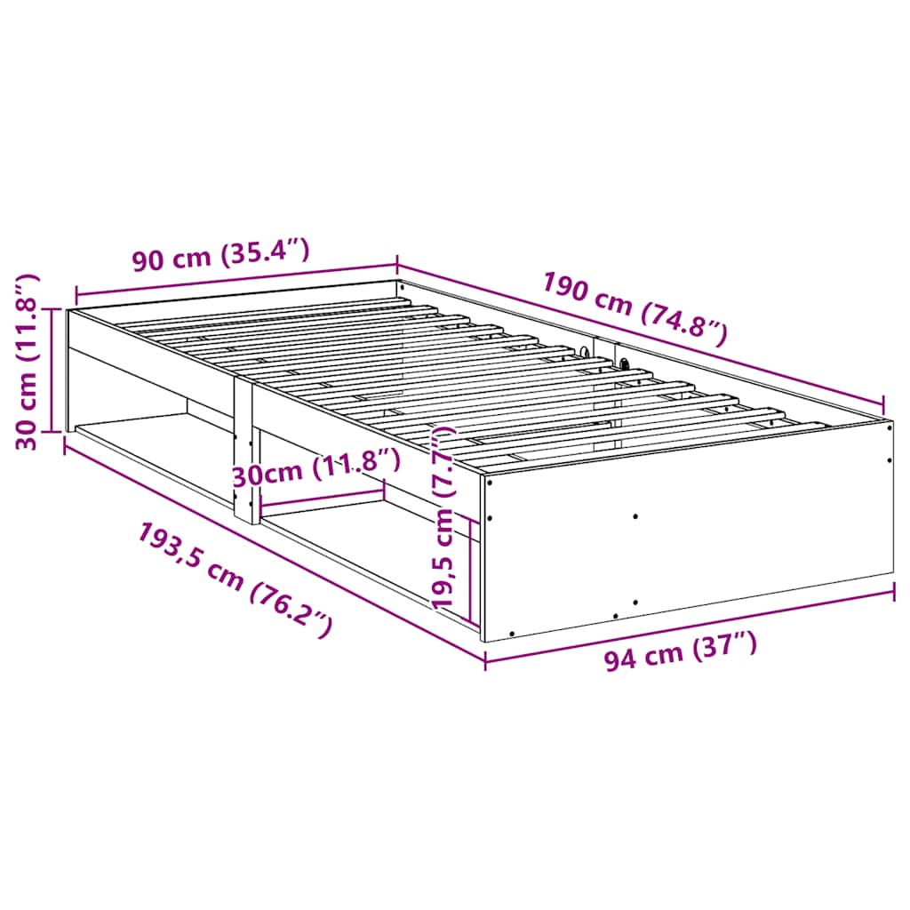 daybed uden madras 90x190 cm massivt fyrretræ