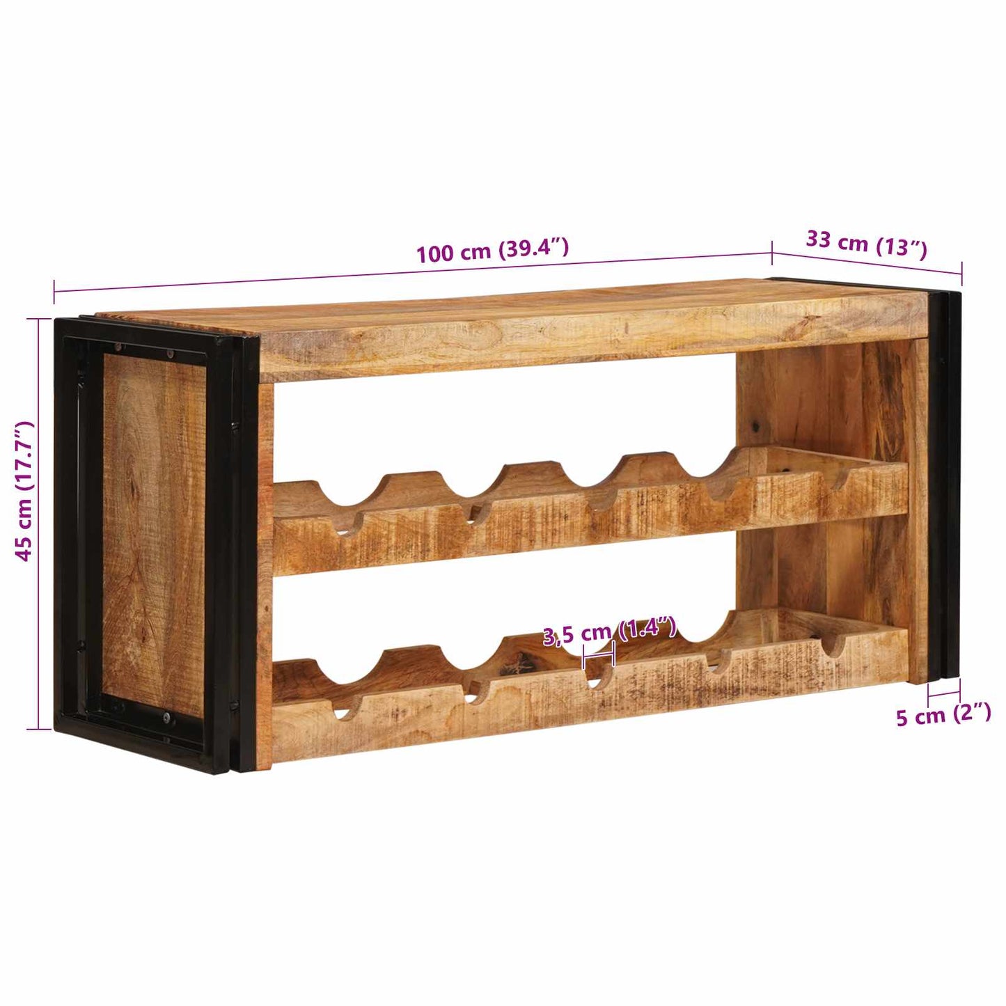 Vinfad Brun 100 x 45 x 33 cm Solid Grov Mango Træ