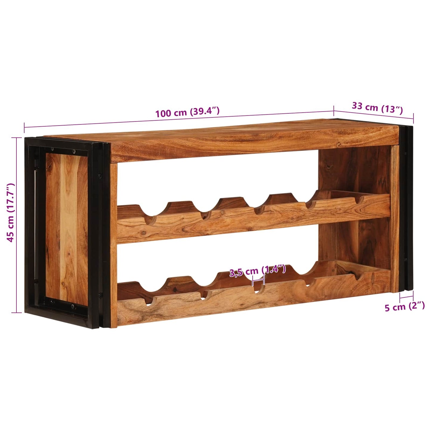 Vinfad Brun 100 x 45 x 33 cm Massivt Akacietræ