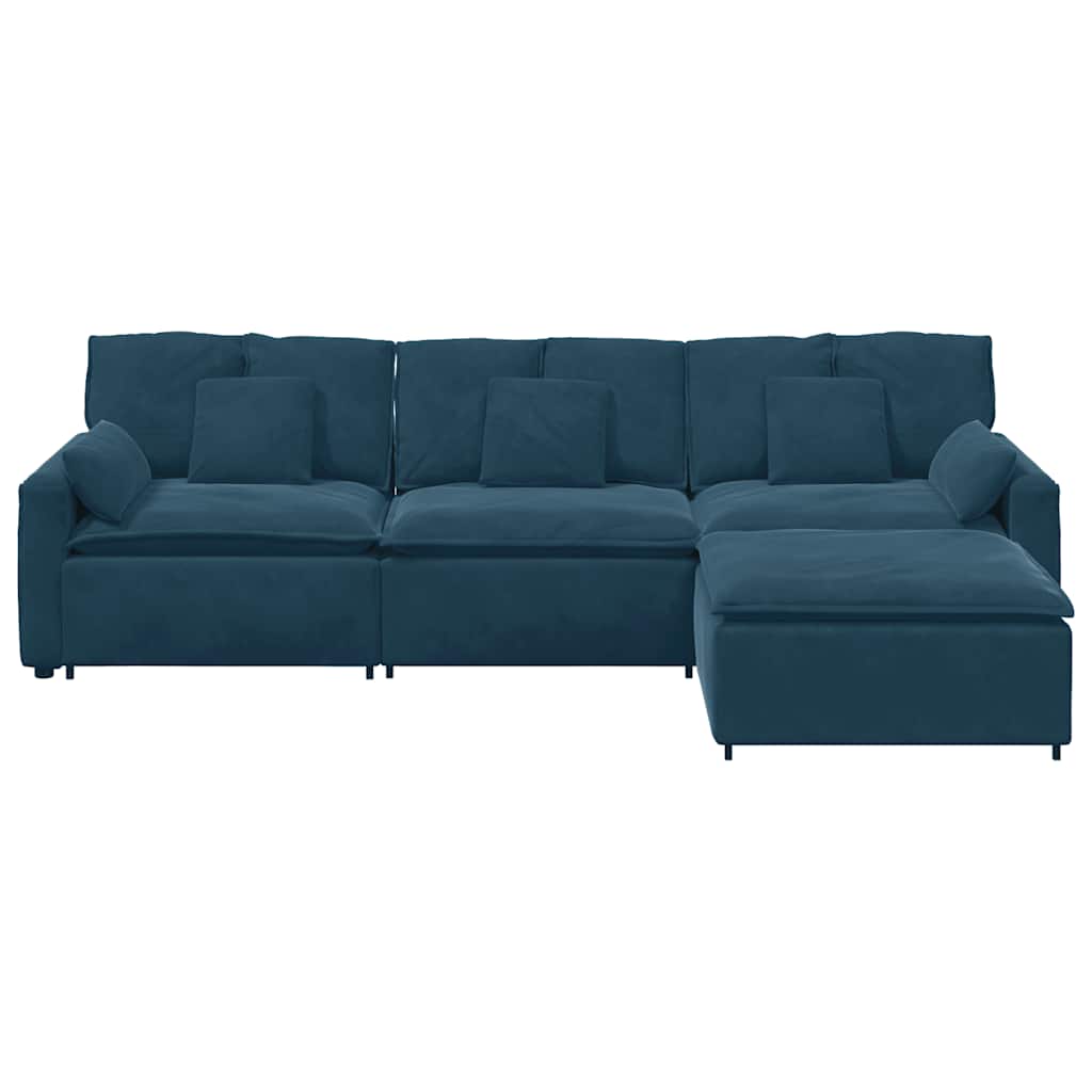 modulsofa med fodskammel og hynder blå