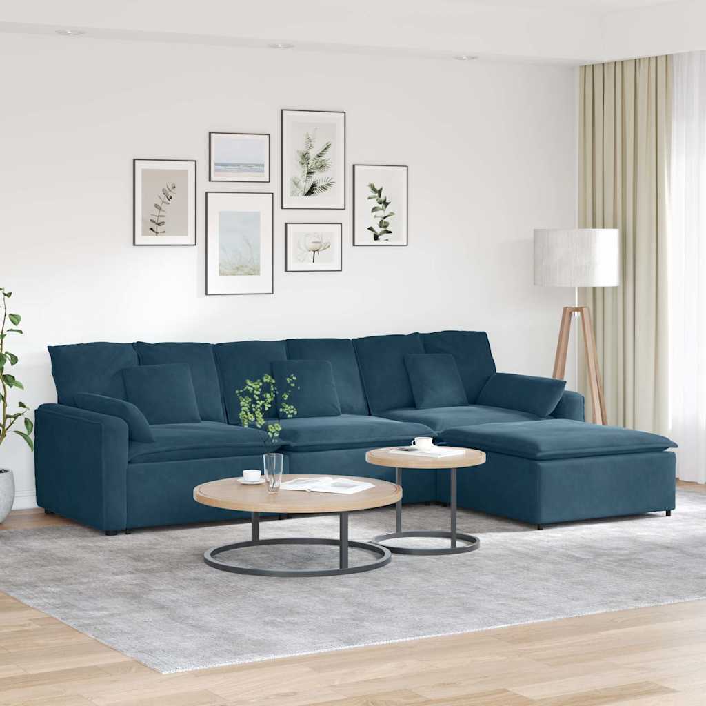 modulsofa med fodskammel og hynder blå