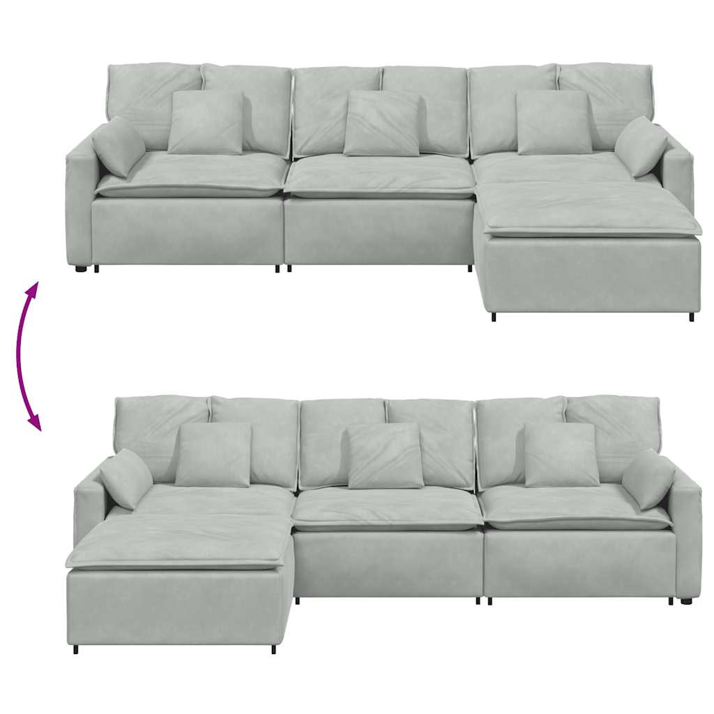 modulsofa med fodskammel og hynder lysegrå
