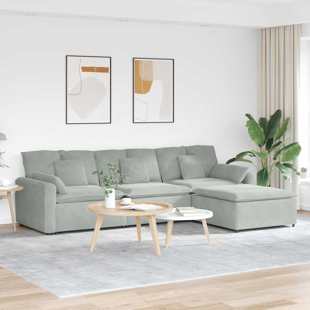 modulsofa med fodskammel og hynder lysegrå