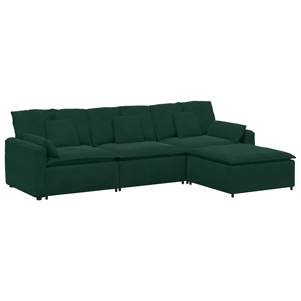 modulsofa med fodskammel og hynder mørkegrøn