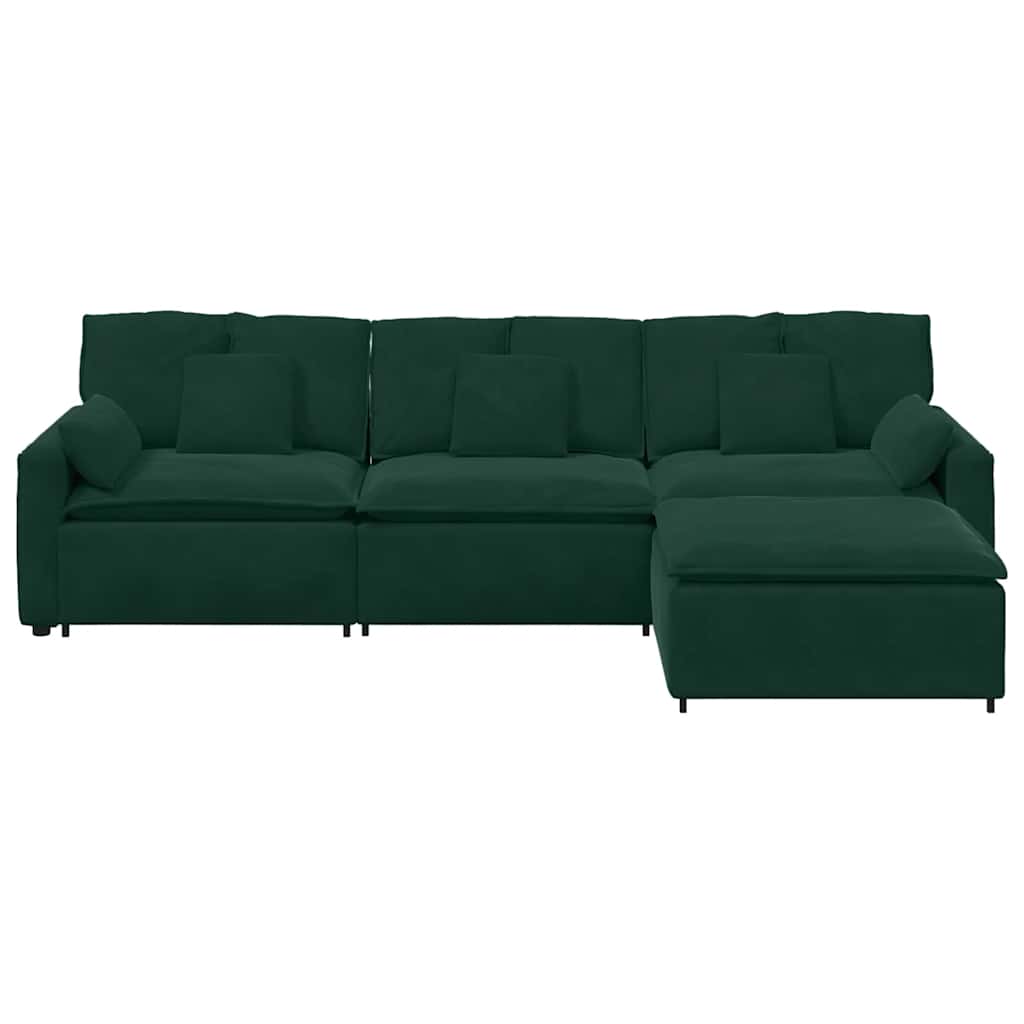 modulsofa med fodskammel og hynder mørkegrøn