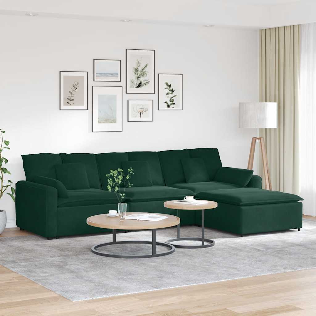 modulsofa med fodskammel og hynder mørkegrøn