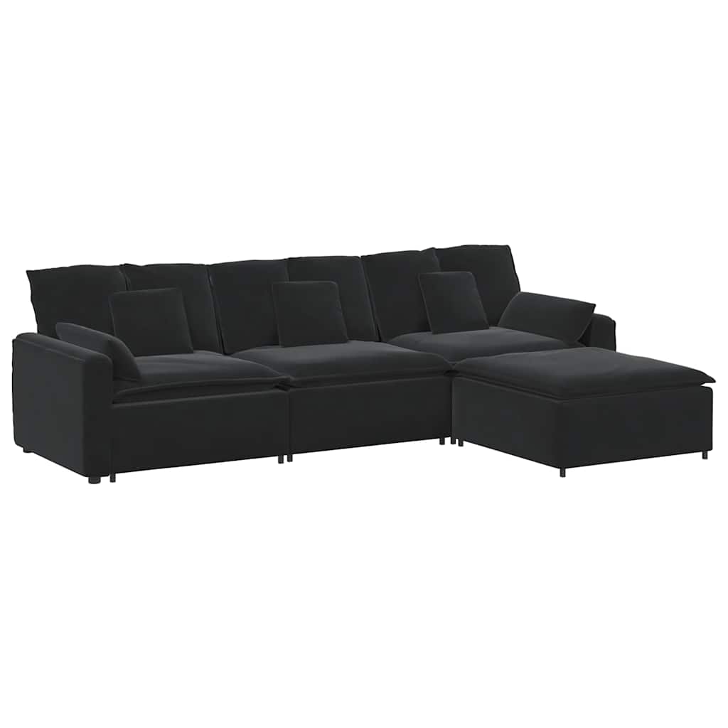 modulsofa med fodskammel og hynder sort