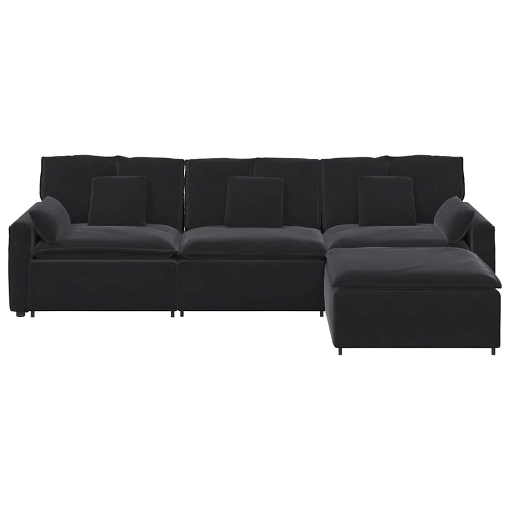 modulsofa med fodskammel og hynder sort