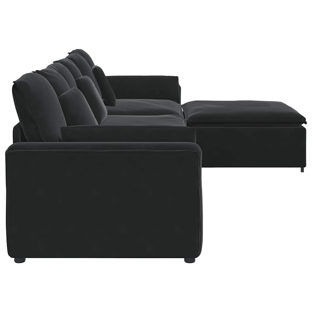modulsofa med fodskammel og hynder sort