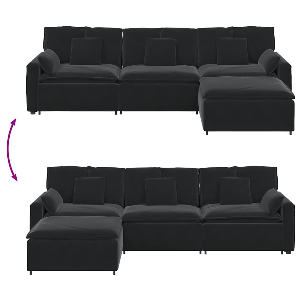 modulsofa med fodskammel og hynder sort