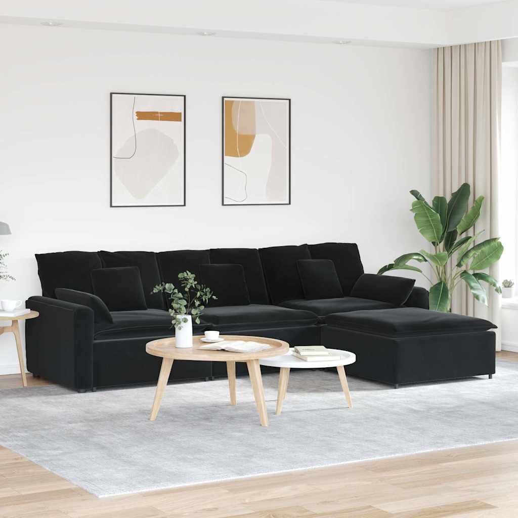 modulsofa med fodskammel og hynder sort
