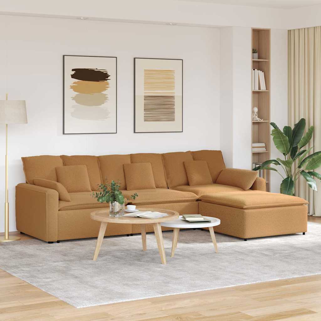 modulsofa med fodskammel og hynder beige