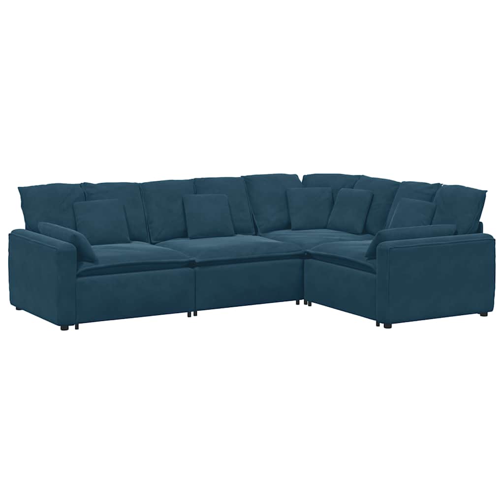 modulsofa med hynder fløjl blå