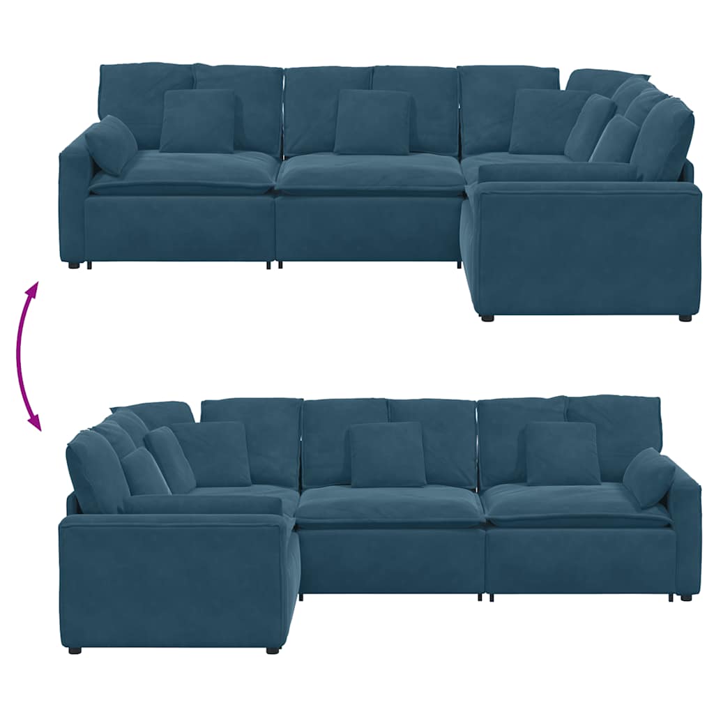 modulsofa med hynder fløjl blå