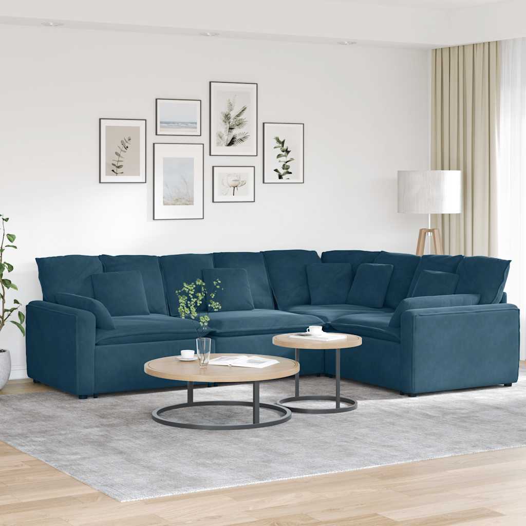 modulsofa med hynder fløjl blå
