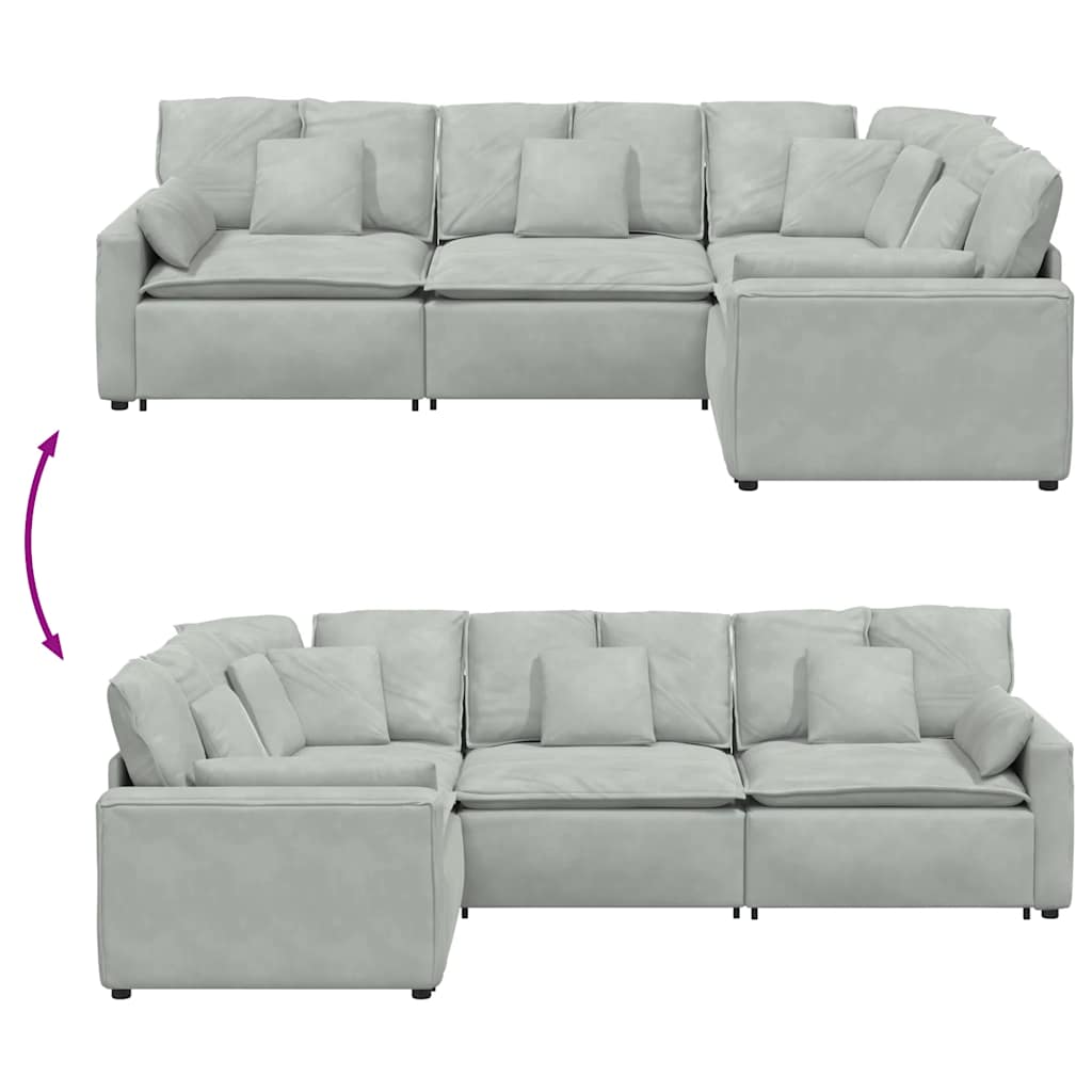 modulsofa med hynder fløjl lysegrå
