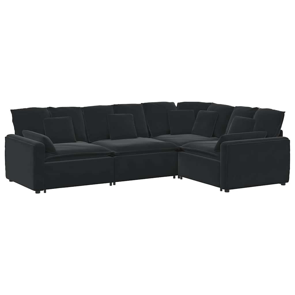 modulsofa med hynder fløjl sort