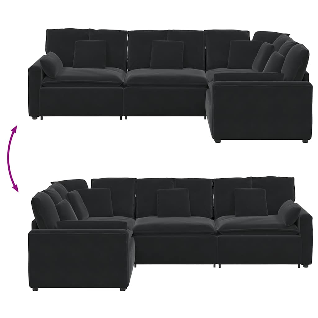 modulsofa med hynder fløjl sort