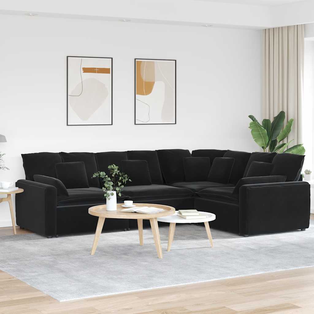 modulsofa med hynder fløjl sort