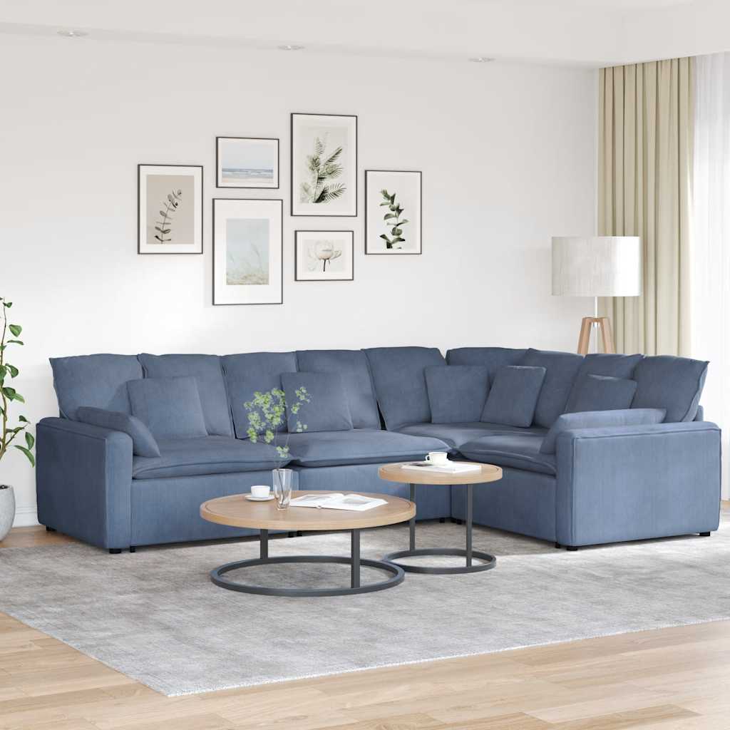 modulsofa med hynder fløjlsstof blå