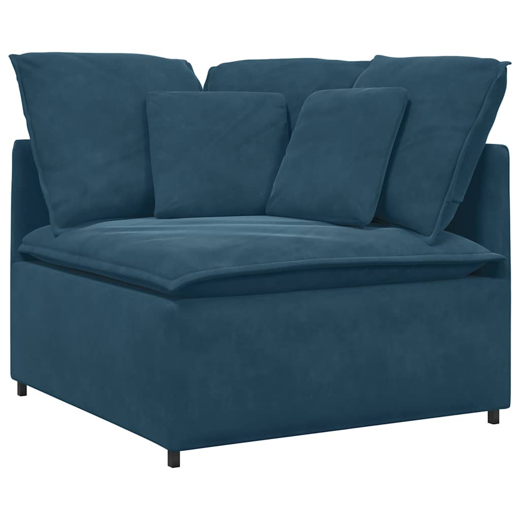 modulsofa med fodskammel og hynder fløjl blå