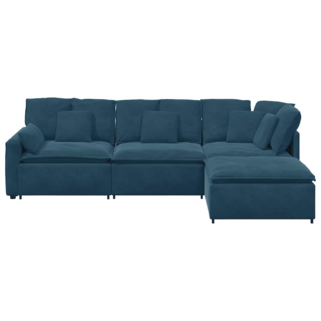 modulsofa med fodskammel og hynder fløjl blå