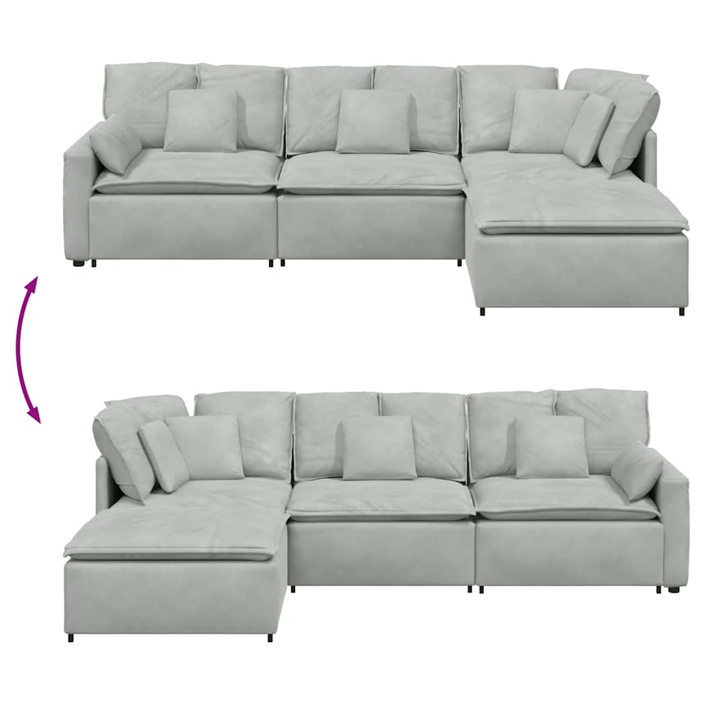 modulsofa med fodskammel og hynder fløjl lysegrå
