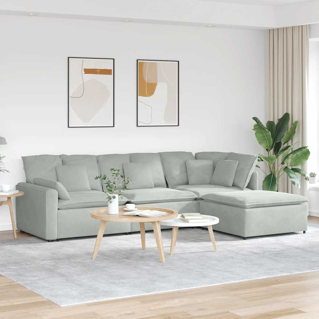 modulsofa med fodskammel og hynder fløjl lysegrå