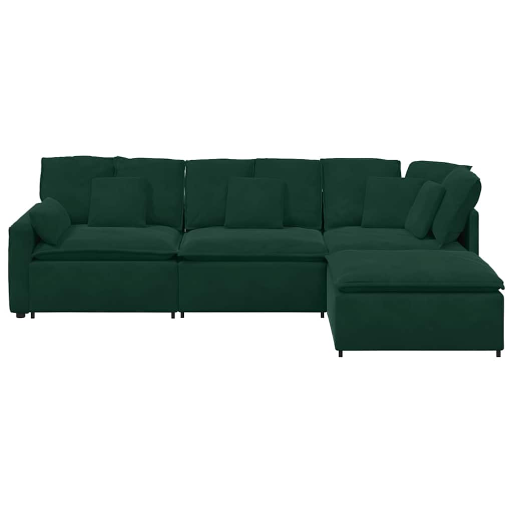 modulsofa med fodskammel og hynder fløjl mørkegrøn