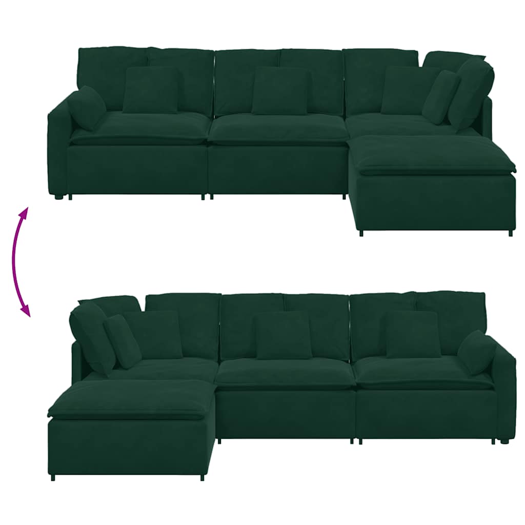 modulsofa med fodskammel og hynder fløjl mørkegrøn