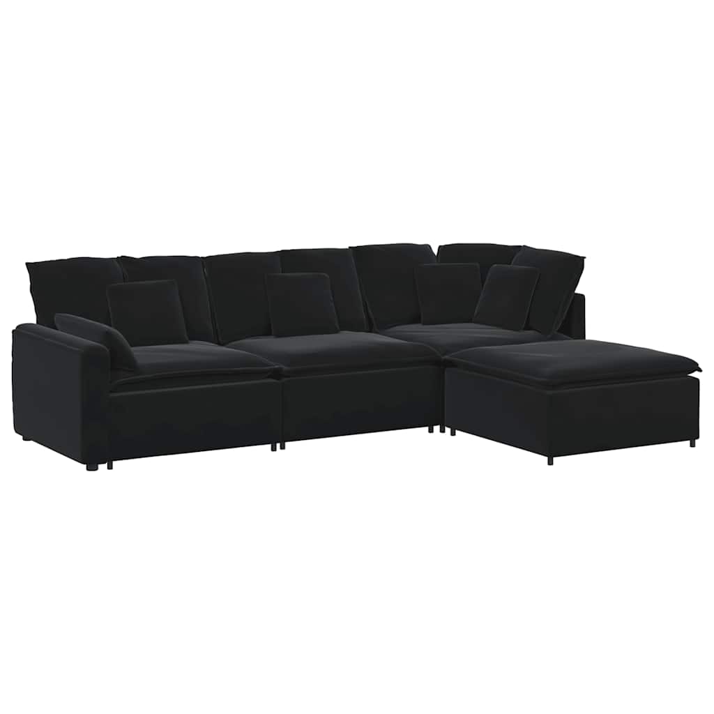 modulsofa med fodskammel og hynder fløjl sort