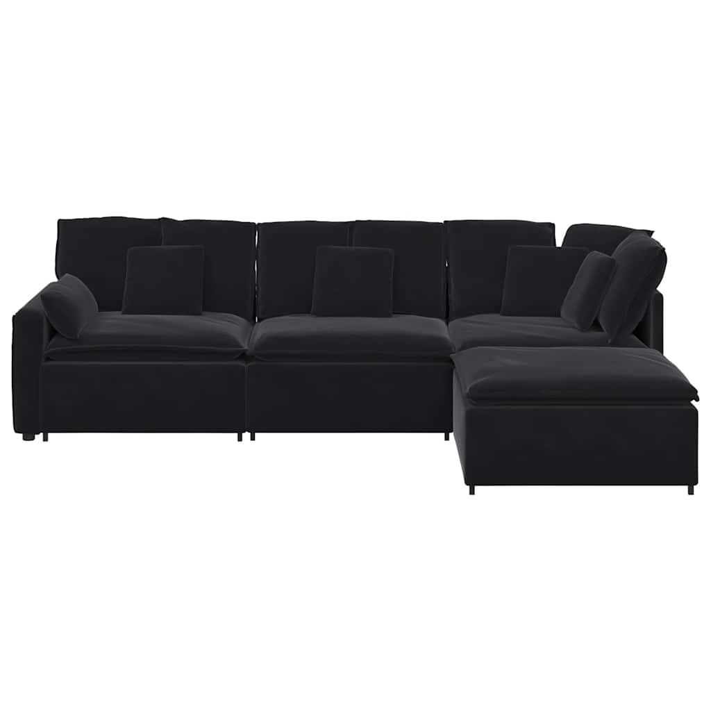 modulsofa med fodskammel og hynder fløjl sort