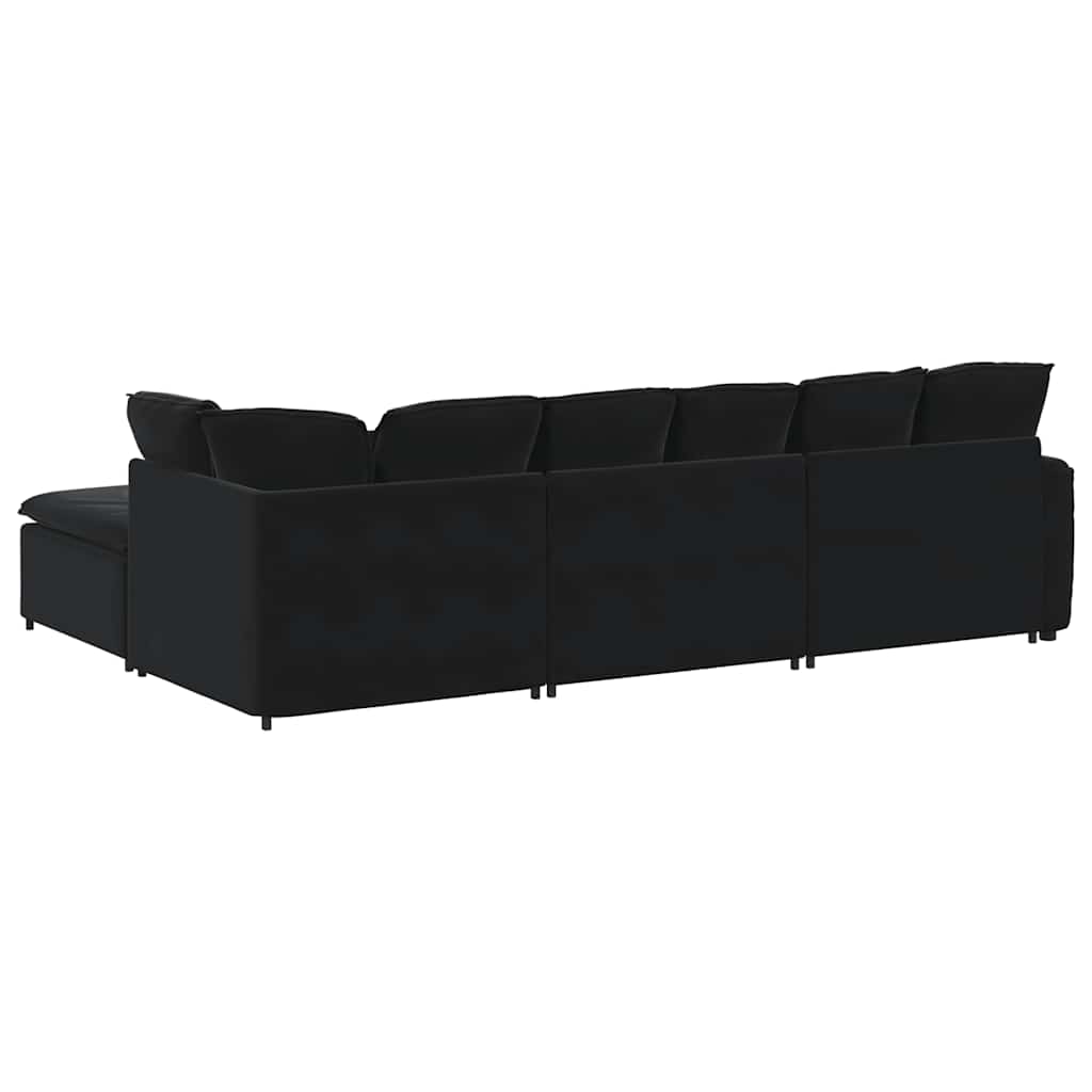 modulsofa med fodskammel og hynder fløjl sort