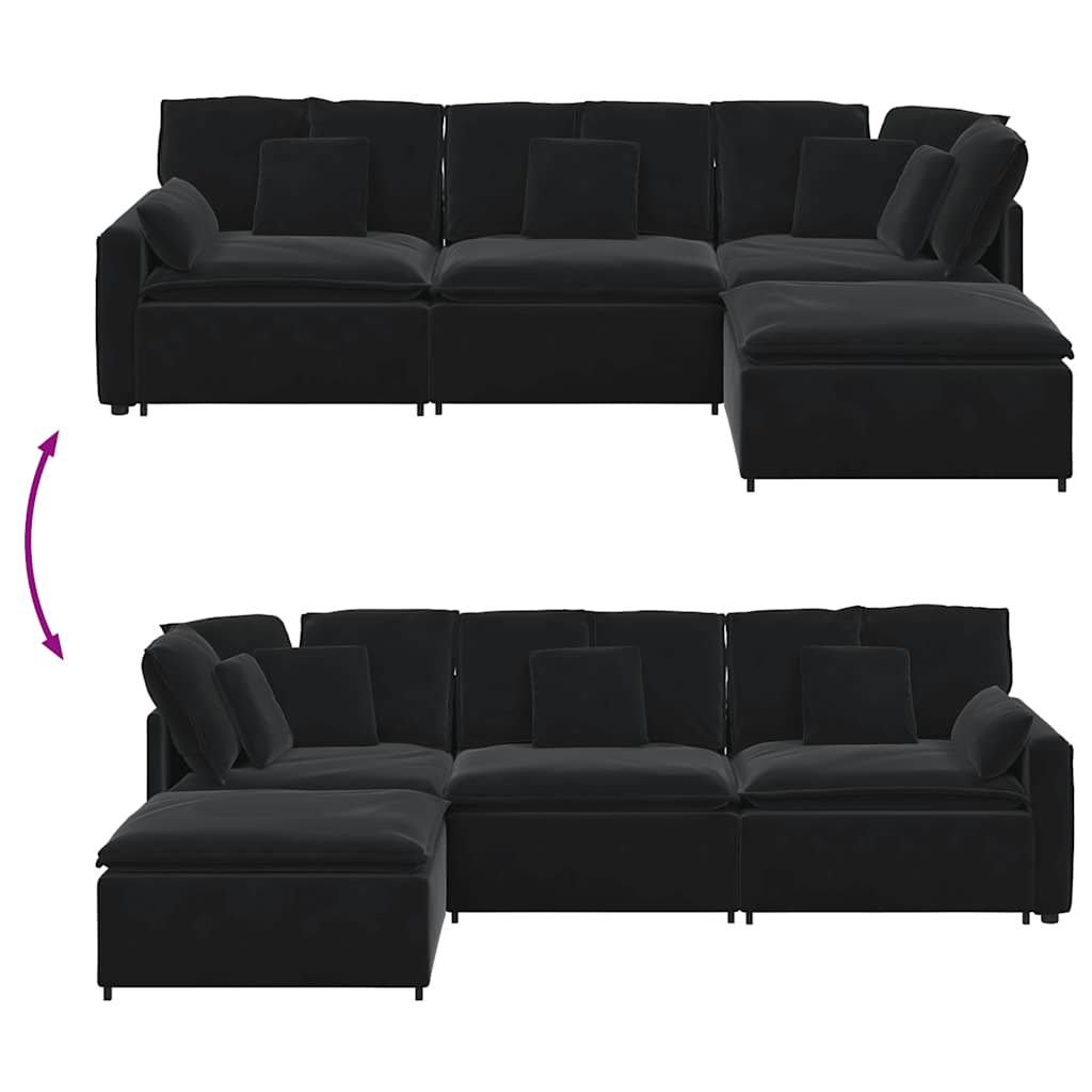 modulsofa med fodskammel og hynder fløjl sort